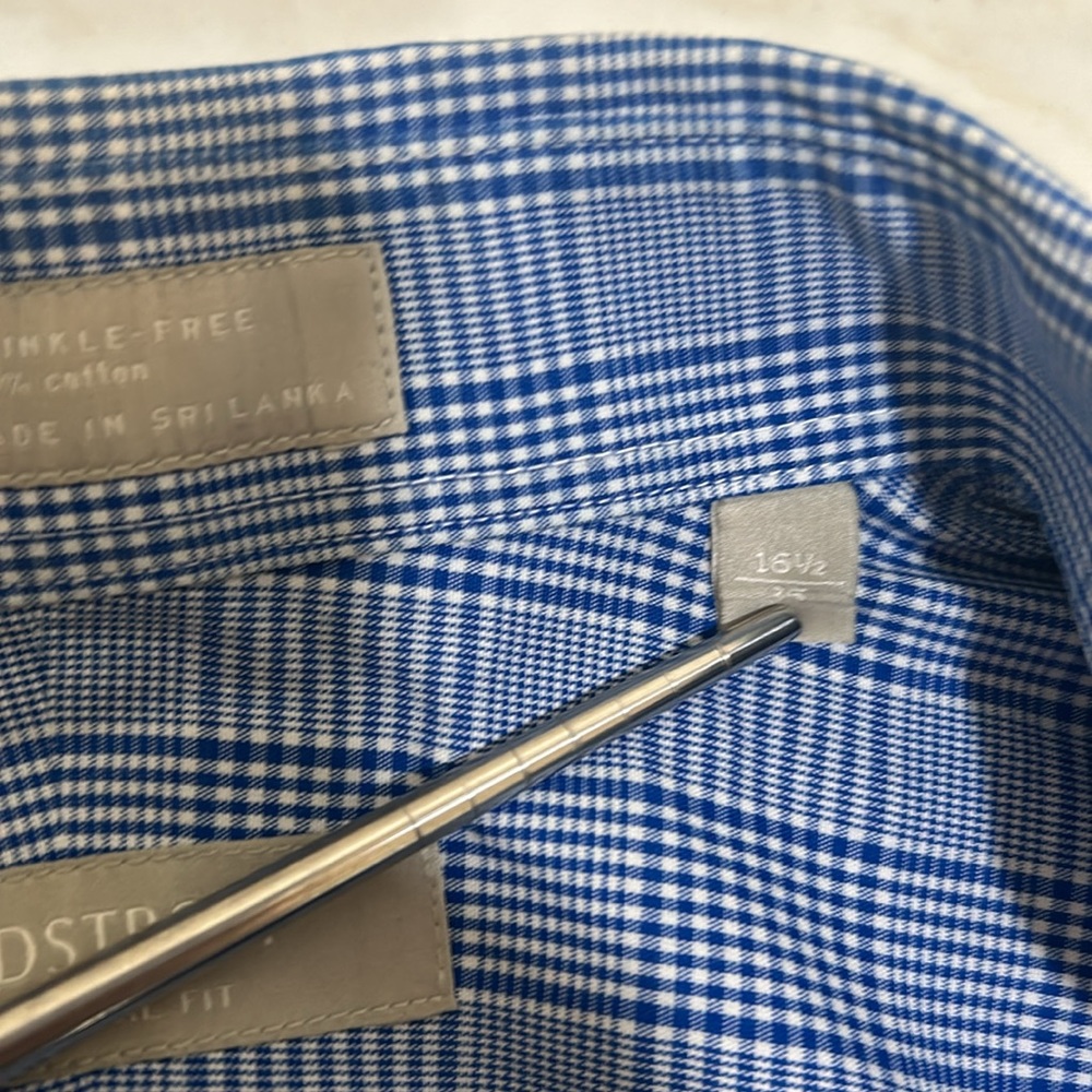 NORDSTROM CASUAL BOTTOM DOWN  SHIRT 16 1/2 BLUE LONG SLEEVES - Picture 7 of 10